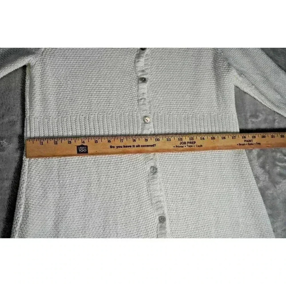 EILEEN FISHER Cotton Hemp White Vneck Cardigan M Cottage Core Pearl Button - Picture 8 of 16